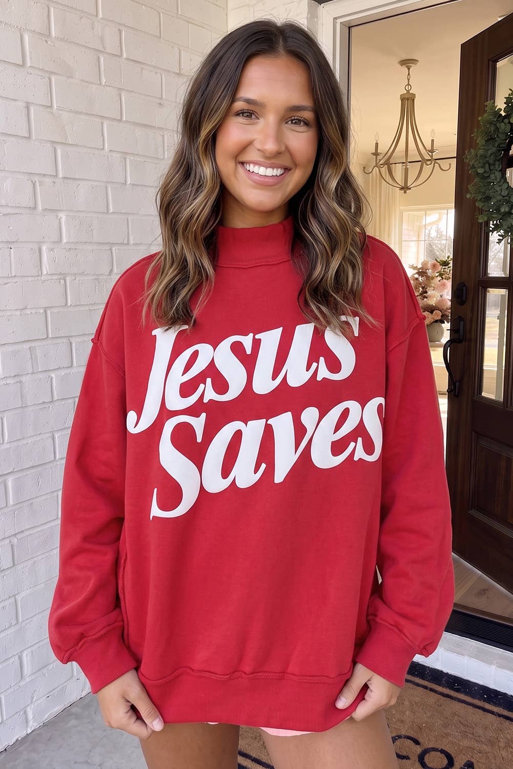JESUS SAVES MOCK NECK BAGGY SWEATSHIRT