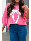 RIBBON BOW STITCH TRIM DROP SHOULDER SWEATER