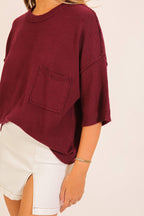SHORT SLEEVE POCKET KNIT SWEATER