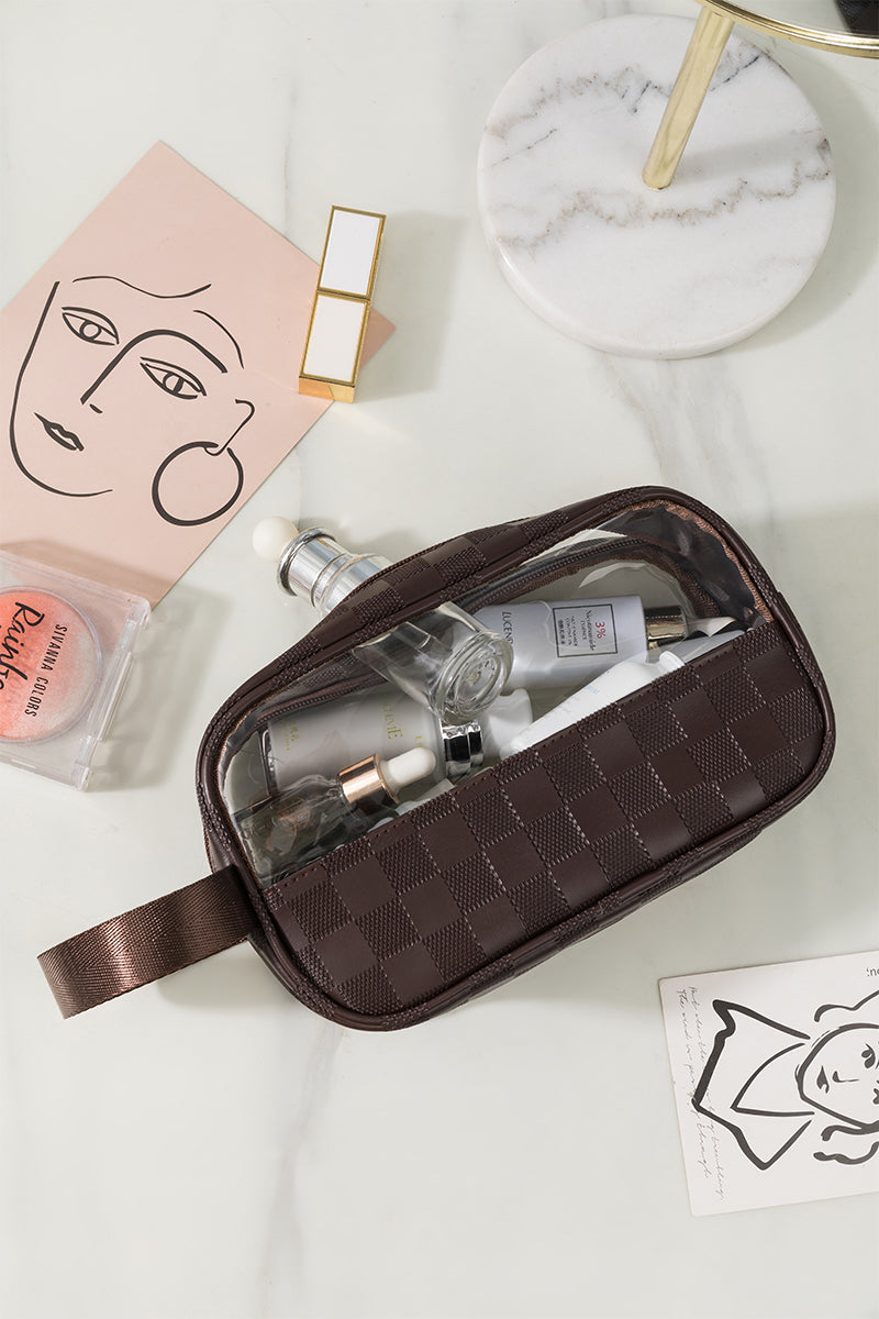 CHECKERED MONOGRAM CLEAR COSMETIC MAKEUP BAG