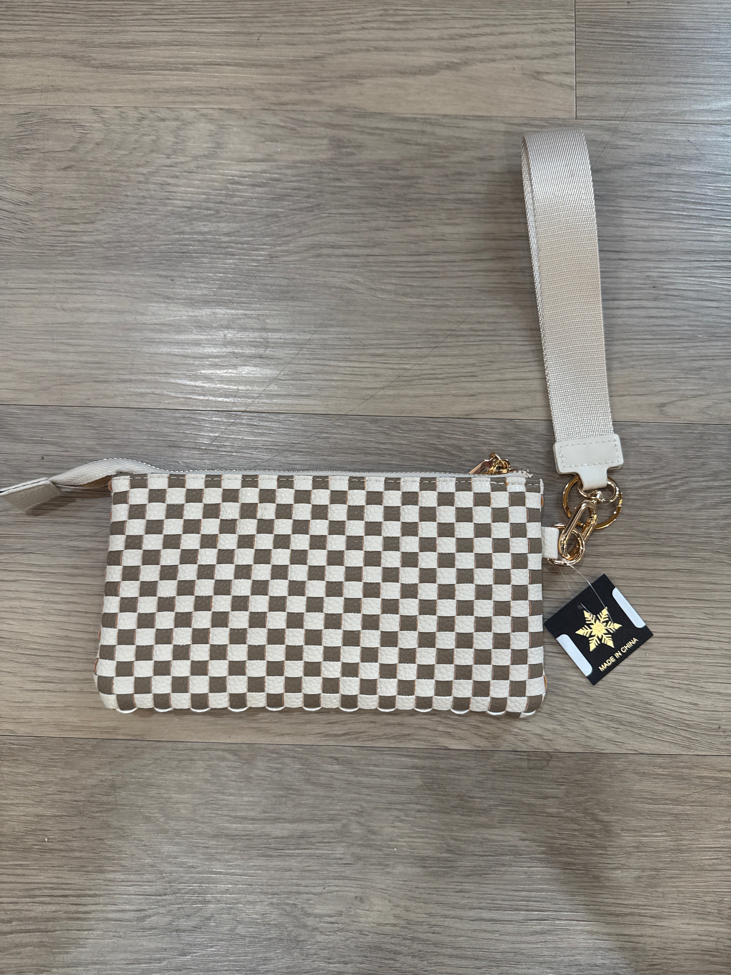 WOVEN KHAKI AND CREAM CHECKERED WRISTLET