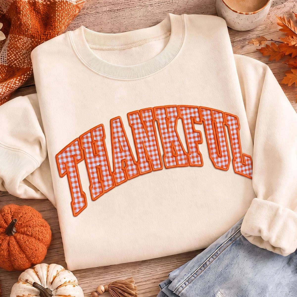 THANKFUL GINGHAM PATCH SWEATSHIRT