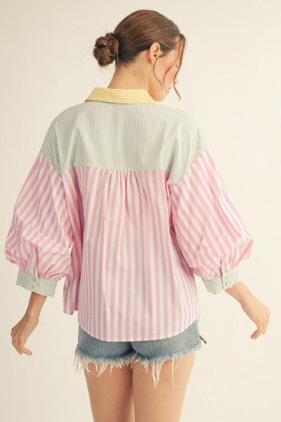 STRIPE MIX-MATCH BUTTON DOWN TOP