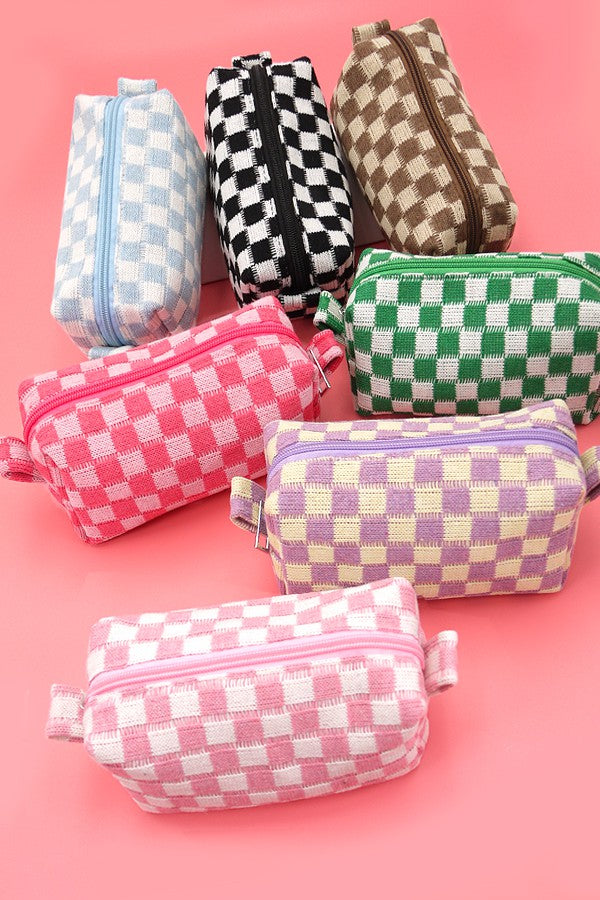 CHECKERED MAKEUP COSMETIC POUCH BAG