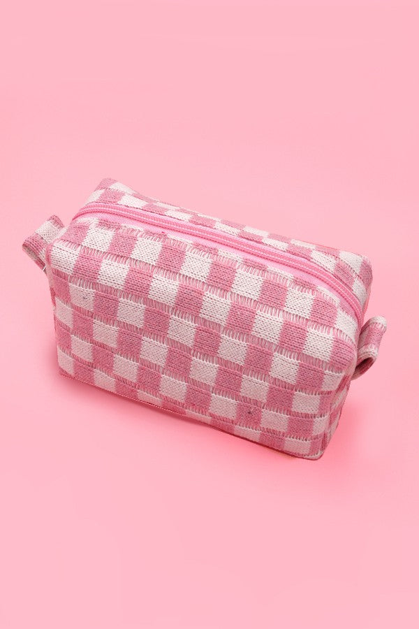 CHECKERED MAKEUP COSMETIC POUCH BAG