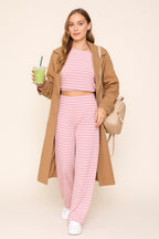 OFF THE SHOULDER LONG SLEEVE TOP WITH MATCHING PLEATED WIDE LEG PANTS