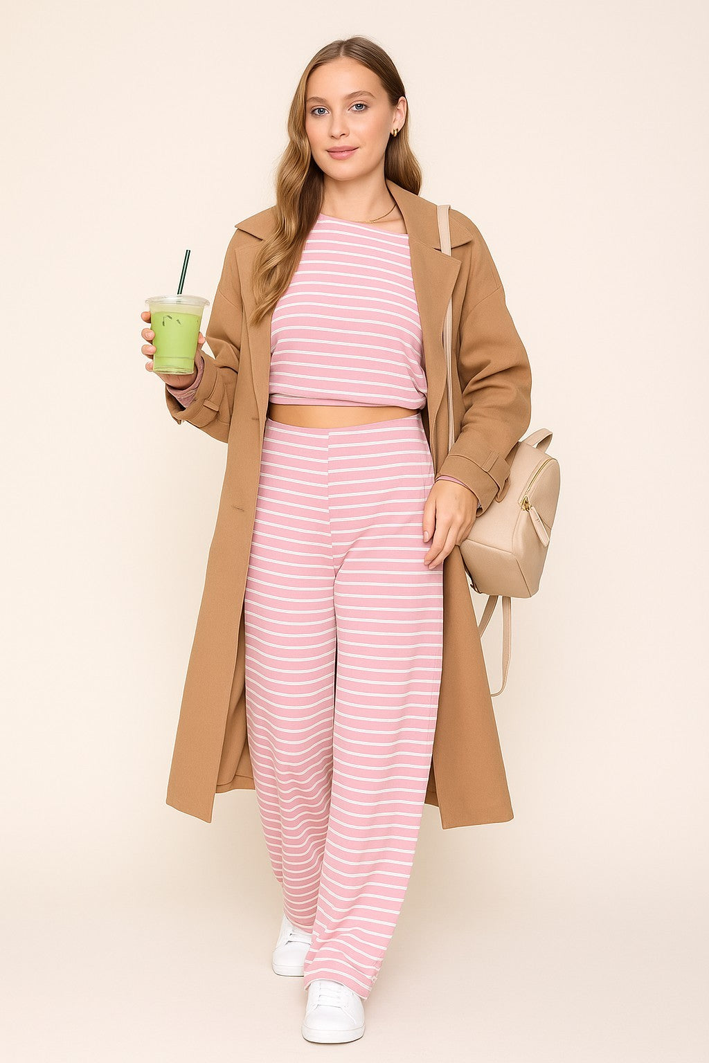 OFF THE SHOULDER LONG SLEEVE TOP WITH MATCHING PLEATED WIDE LEG PANTS