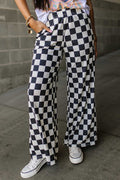 CHECKED PRINT HIGH WAIST WIDE LEG PANT