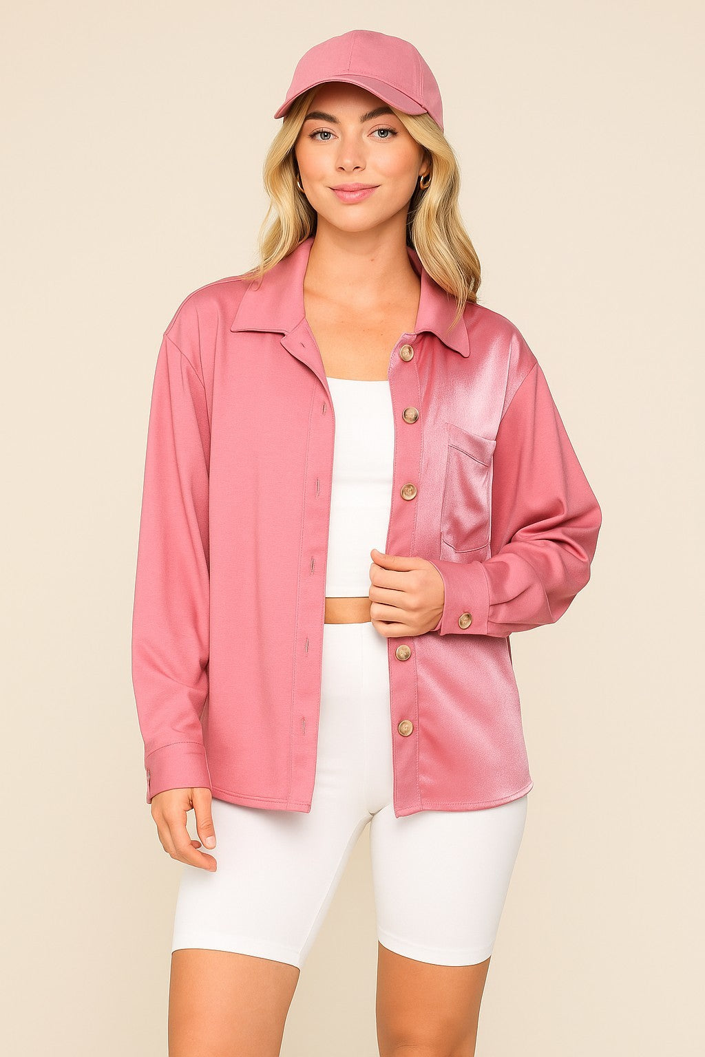 ROSE VELVET CONTRAST STAIN BUTTON UP