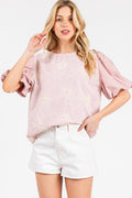 FLORAL EMBROIDERED PUFF SLEEVE BLOUSE