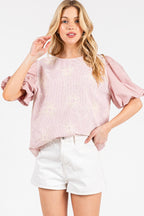 FLORAL EMBROIDERED PUFF SLEEVE BLOUSE