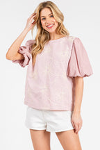 FLORAL EMBROIDERED PUFF SLEEVE BLOUSE