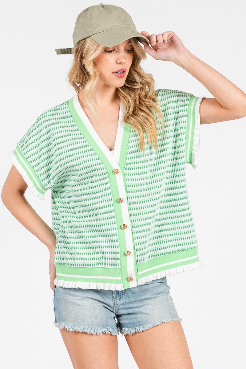 GINGHAM KNIT BUTTON UP CARDIGAN