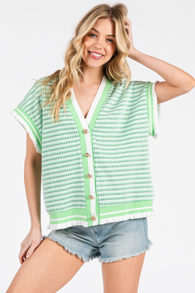 GINGHAM KNIT BUTTON UP CARDIGAN