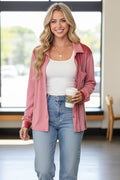 ROSE VELVET CONTRAST STAIN BUTTON UP
