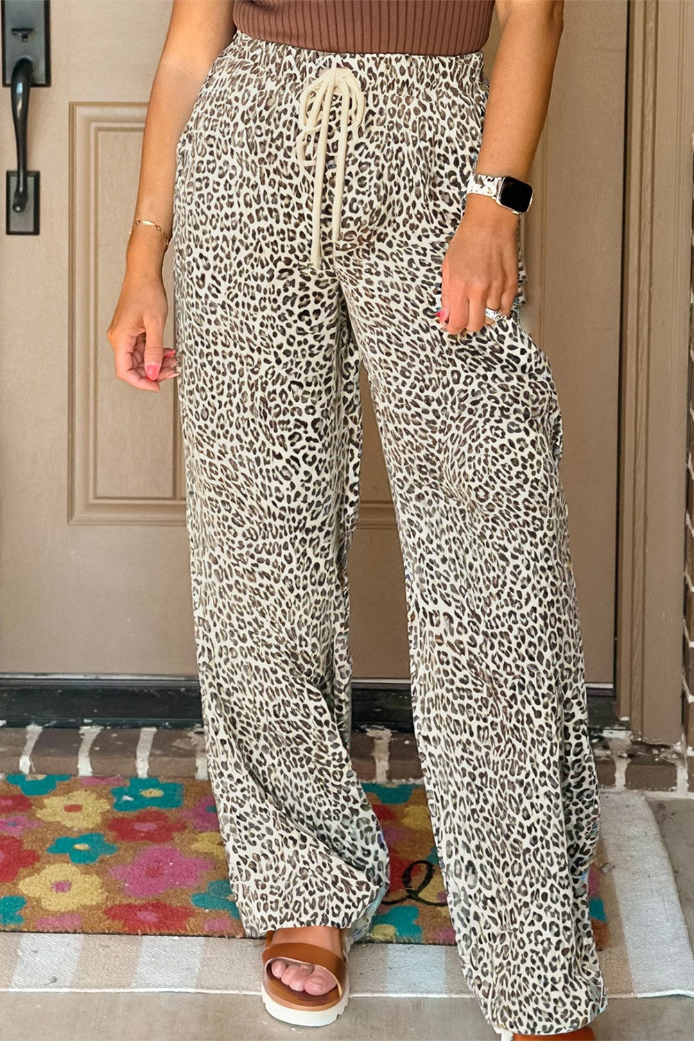LEOPARD DRAWSTRING LOOSE PANTS