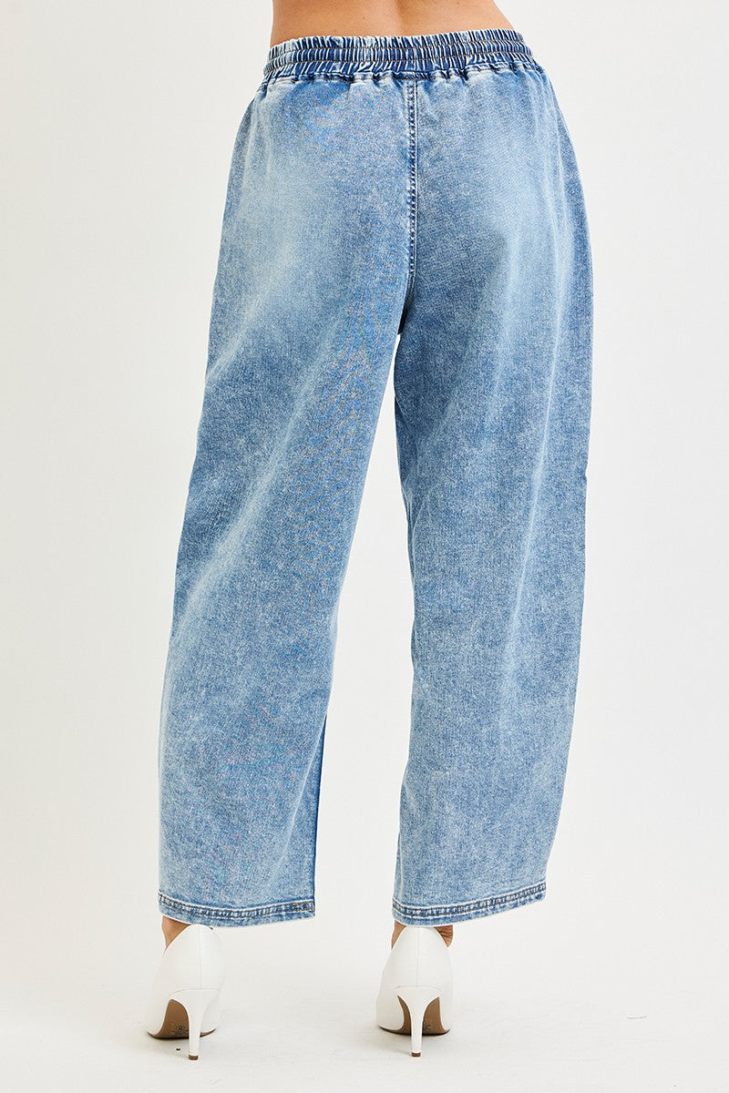 RISEN ELASTIC BAND CROPPED BARREL WITH SEAM