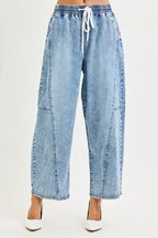RISEN ELASTIC BAND CROPPED BARREL WITH SEAM