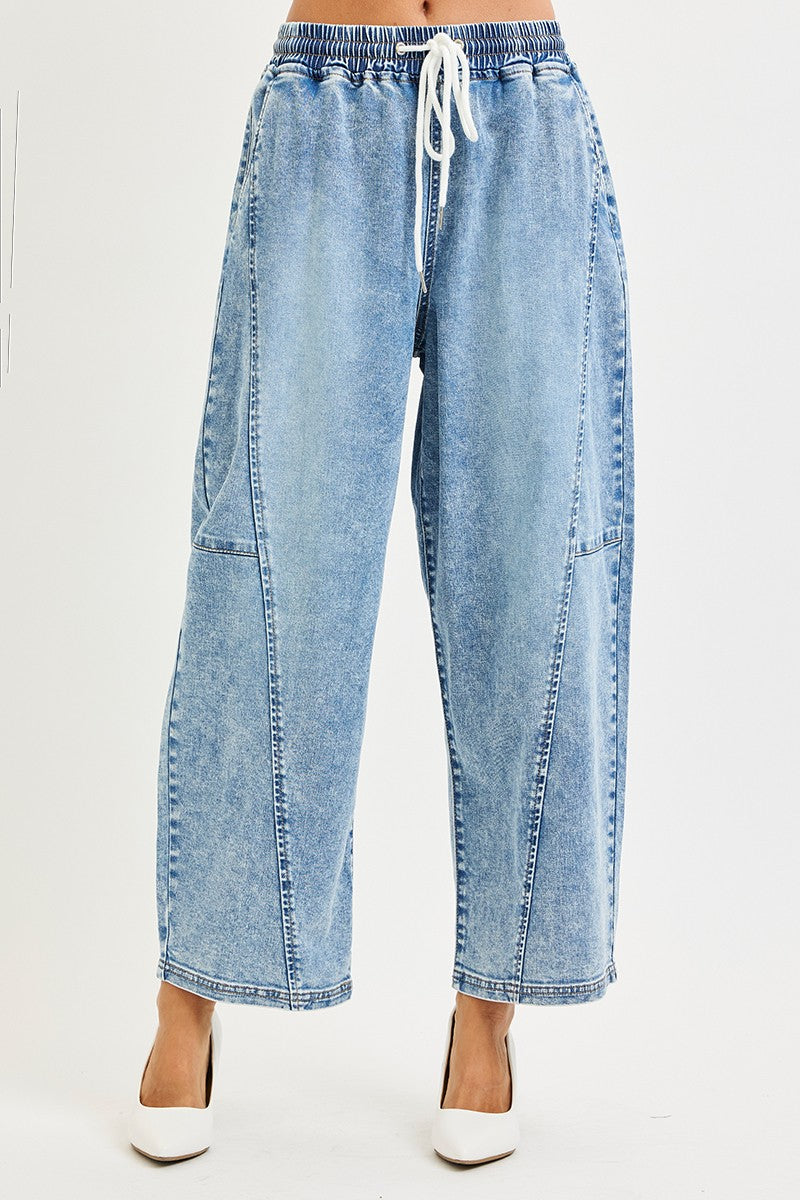 RISEN ELASTIC BAND CROPPED BARREL WITH SEAM