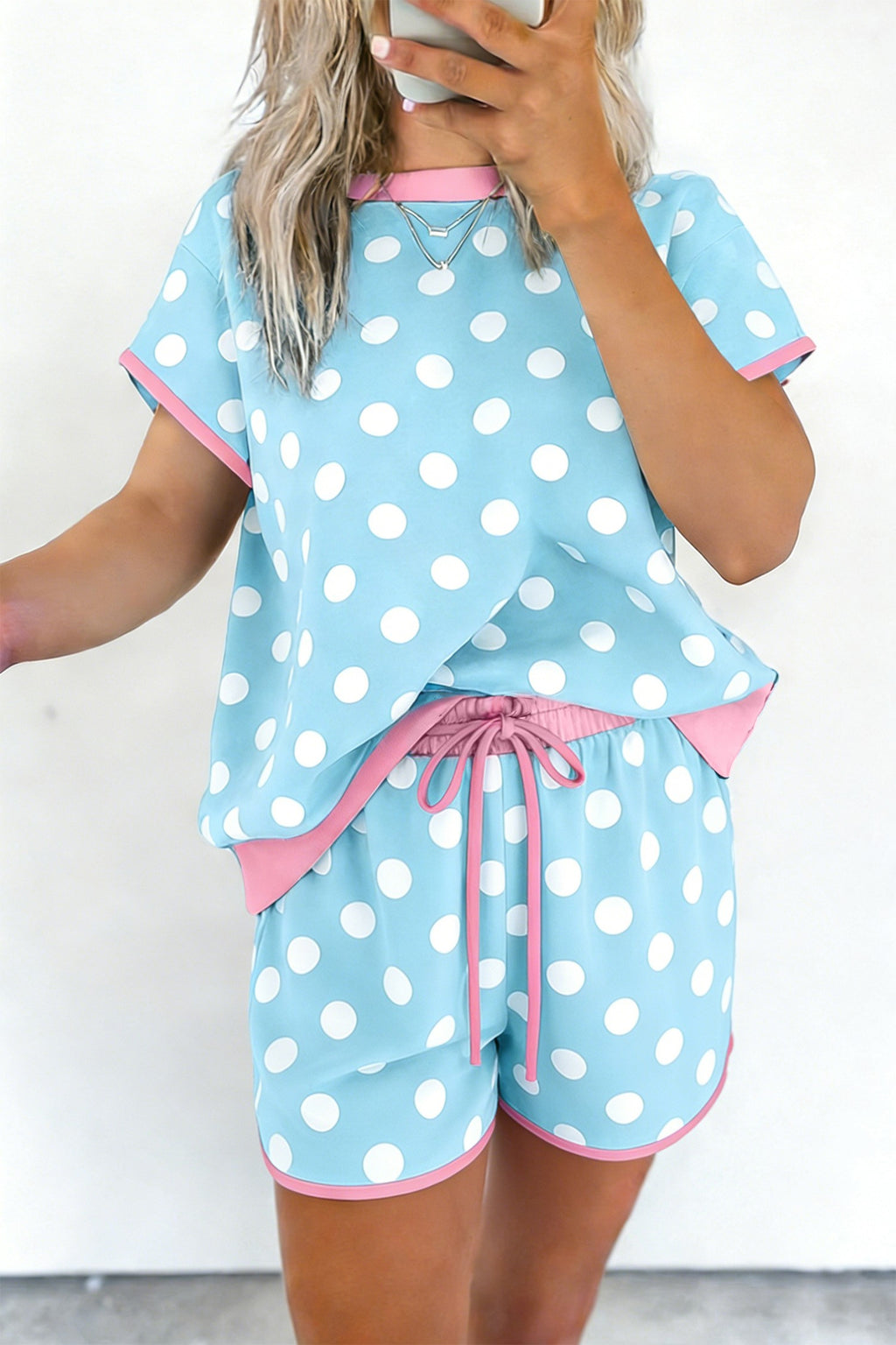 POLKA DOT CONTRAST EDGE CASUAL SHORT SET