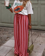 LIGHTWEIGHT VERTICAL STRIPED WIDE LEG PANTS