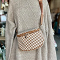 BIRDIE SADDLE WOVEN TAN CHECKERED CROSSBODY