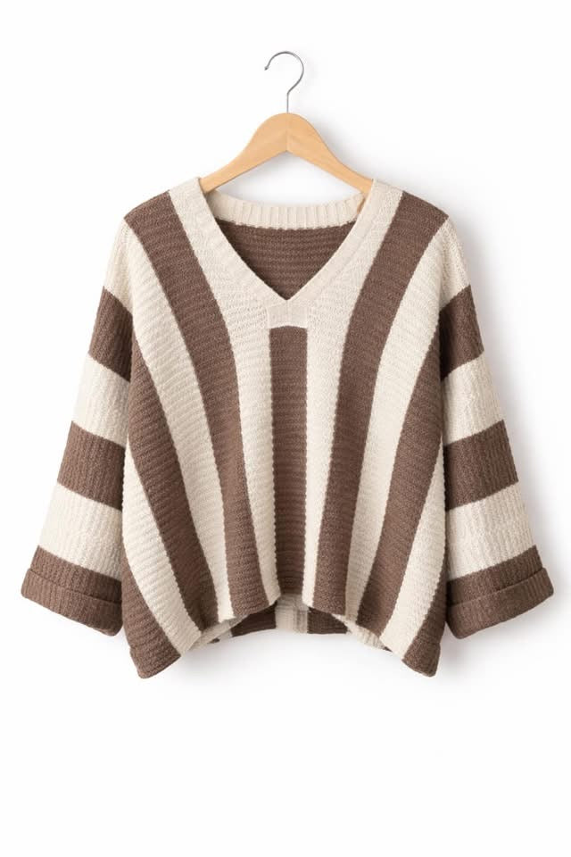 BROWN STRIPE COLORBLOCK SWEATER