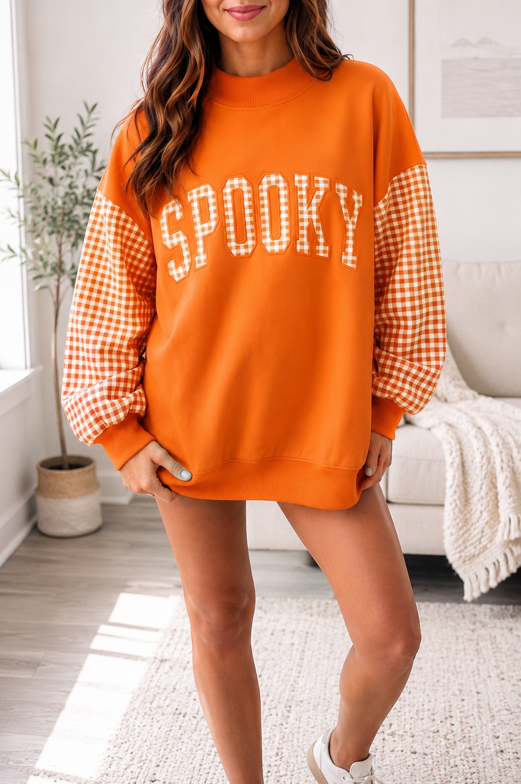 ORANGE GINGHAM SPOOKY SWEATSHIRT