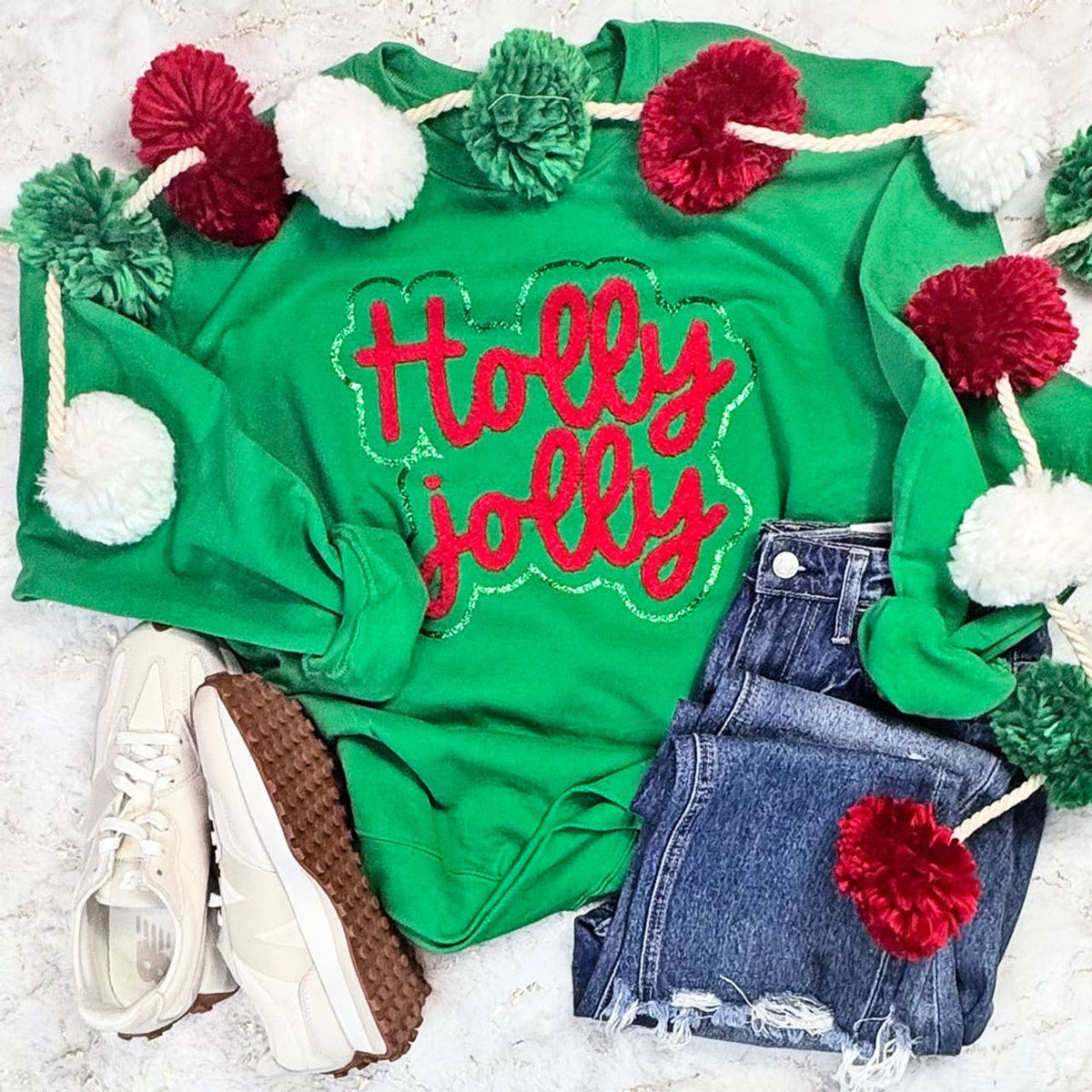 HOLLY JOLLY GLITER AND FLUFFY SWEATSHIRT