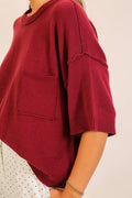 SHORT SLEEVE POCKET KNIT SWEATER