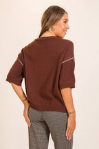 RELAXED KNIT SHORT SLEEVE SWEATER