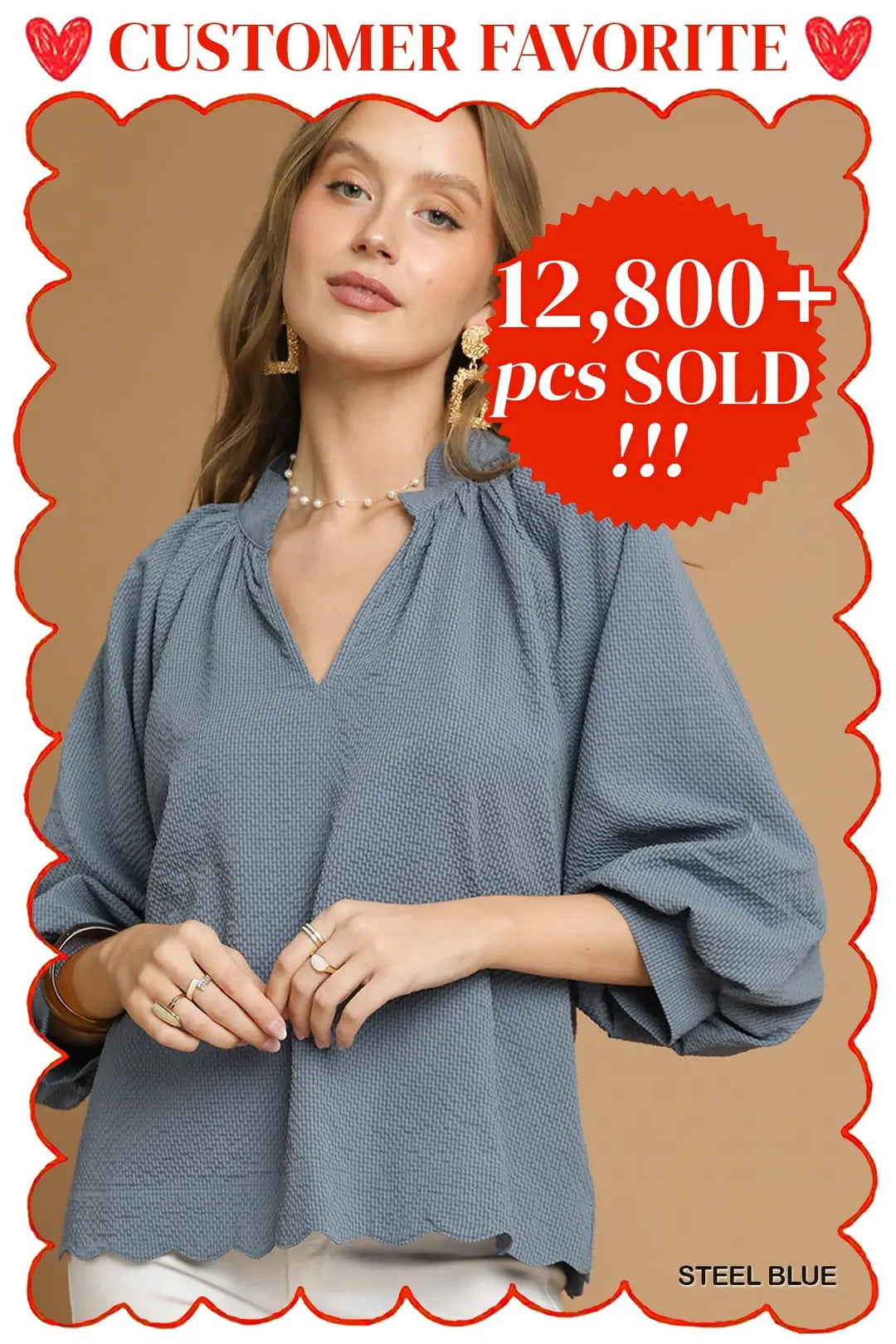 SPILT V-NECK TOP WITH BALLOON SLEEVES