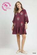 EMBROIDERED FLORAL BOHO RUFFLE HEM DRESS