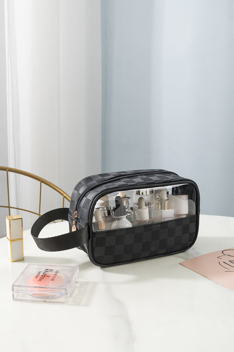 CHECKERED MONOGRAM CLEAR COSMETIC MAKEUP BAG