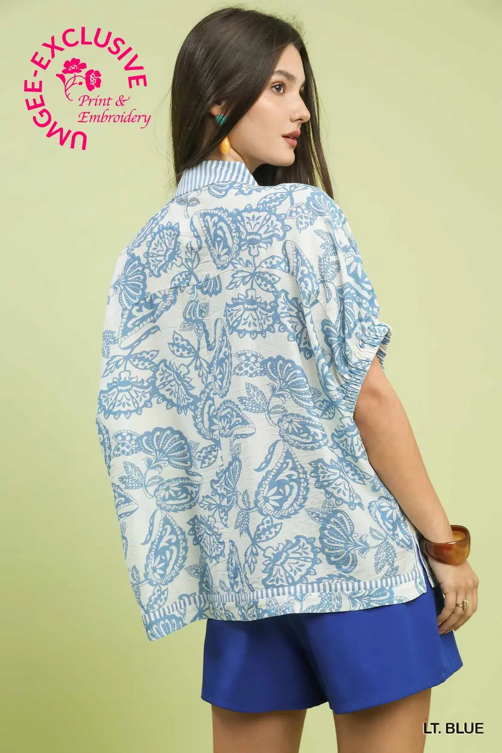 UMGEE BOTANICAL PRINT MIXED TRIM TUNIC TOP