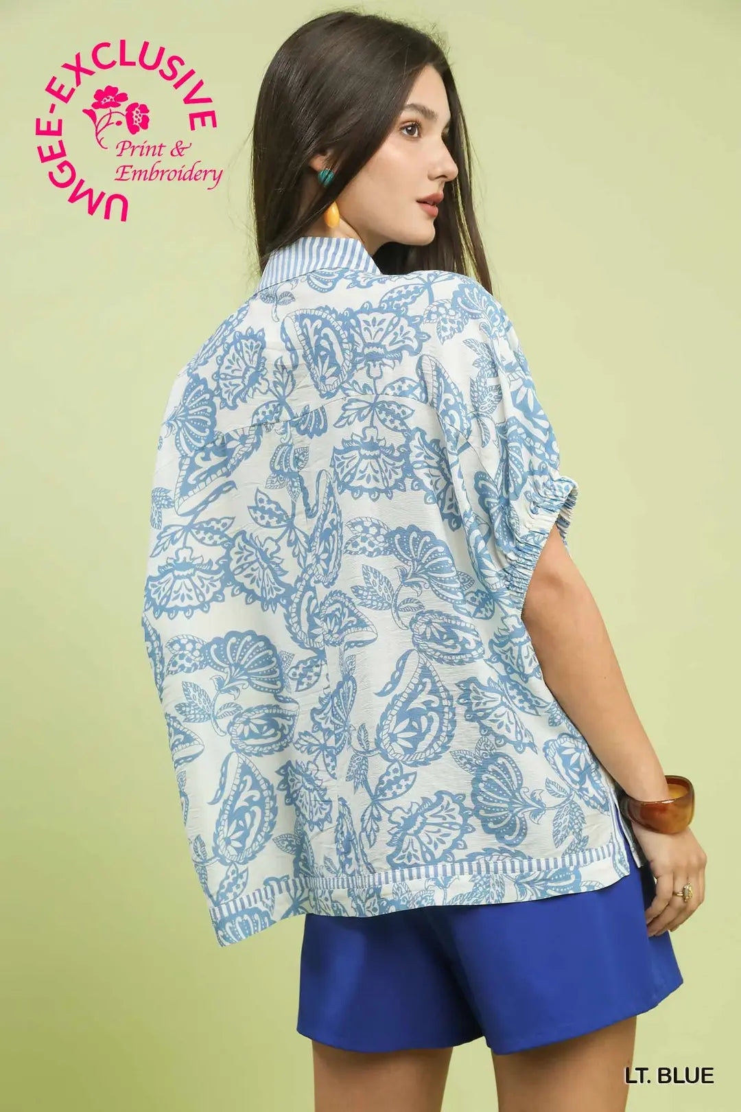 UMGEE BOTANICAL PRINT MIXED TRIM TUNIC TOP