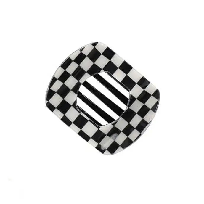 JUMBO FLAT CHECKERED FLAT OVAL HAIR CLAW CLIP