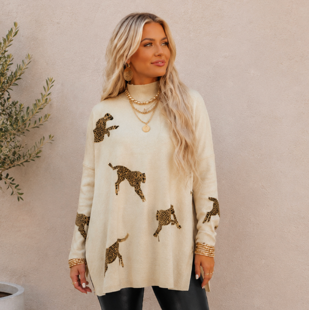 CHEETAH HIGH NECK SWEATER