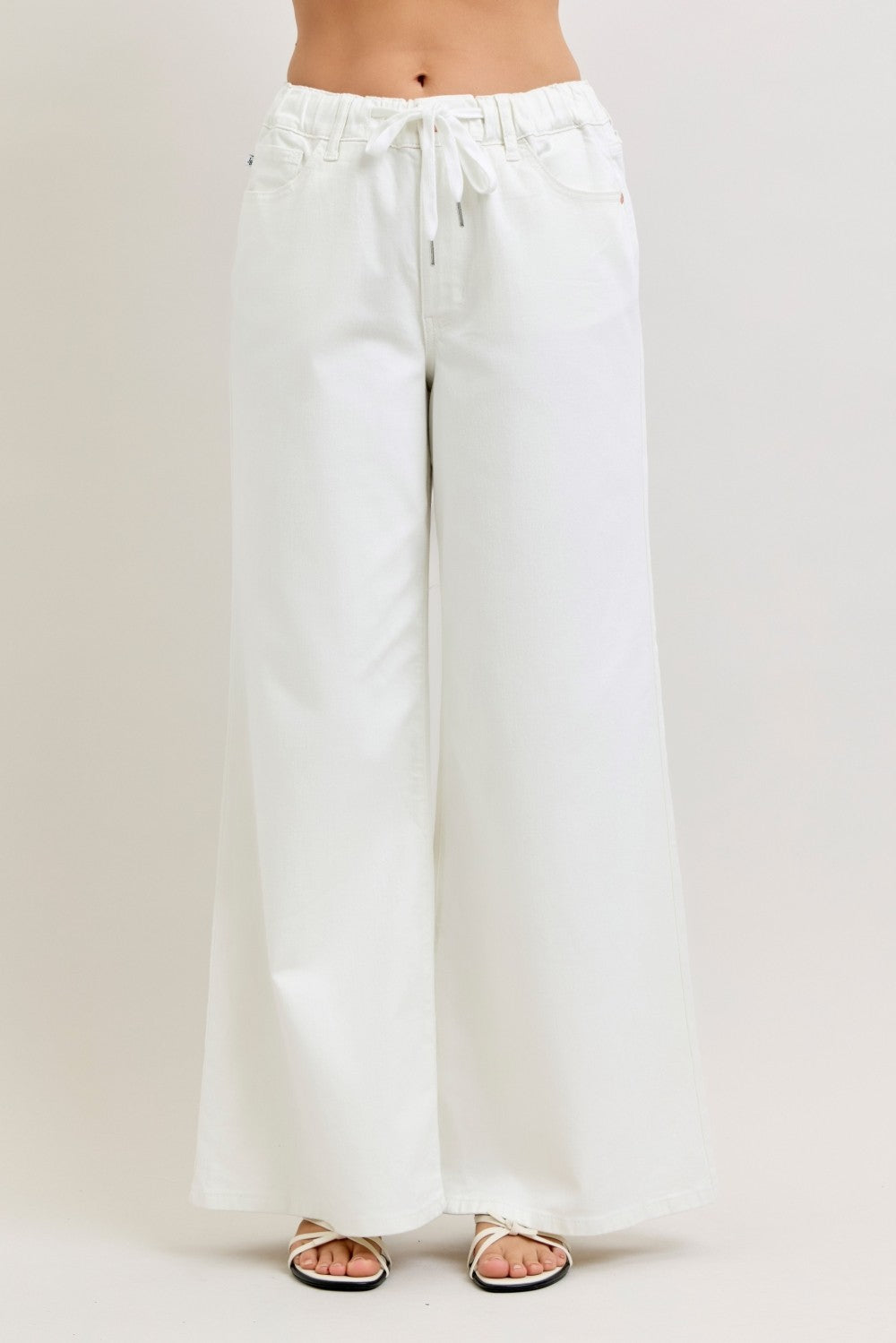 JUDY BLUE HIGH WAIST PALAZZO ROSE GOLD TRIM ELASTIC BAND
