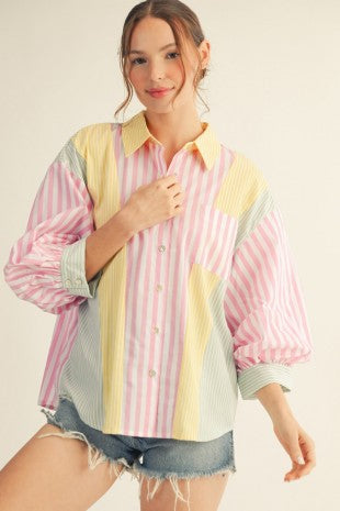 STRIPE MIX-MATCH BUTTON DOWN TOP