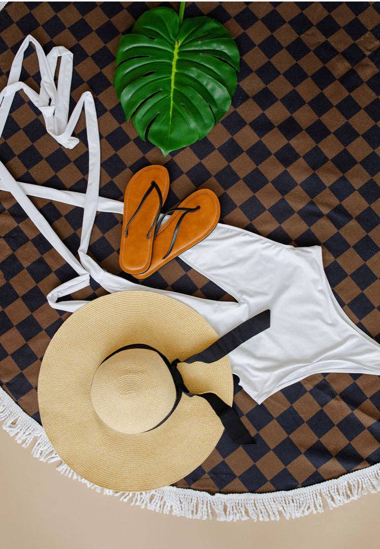 BROWN CHECKERED BEACH TOWEL