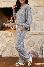CAMOUFLAGE PRINT LOOSE PULLOVER AND DRAWSTRING PANTS SET