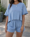 BABY BLUE RAW EDGE SHORT SET