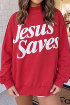 JESUS SAVES MOCK NECK BAGGY SWEATSHIRT