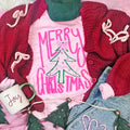MERRY CHRISTMAS PINK FLUFFY WITH RHINESTONES COMFORT COLOR TEE