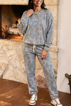 CAMOUFLAGE PRINT LOOSE PULLOVER AND DRAWSTRING PANTS SET