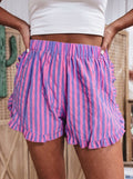 STRIPE ELASTIC WAIST RUFFLE TRIM SHORTS