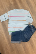 BLUE COLORBLOCK STRIPED SWEATER
