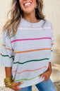 BLUE COLORBLOCK STRIPED SWEATER