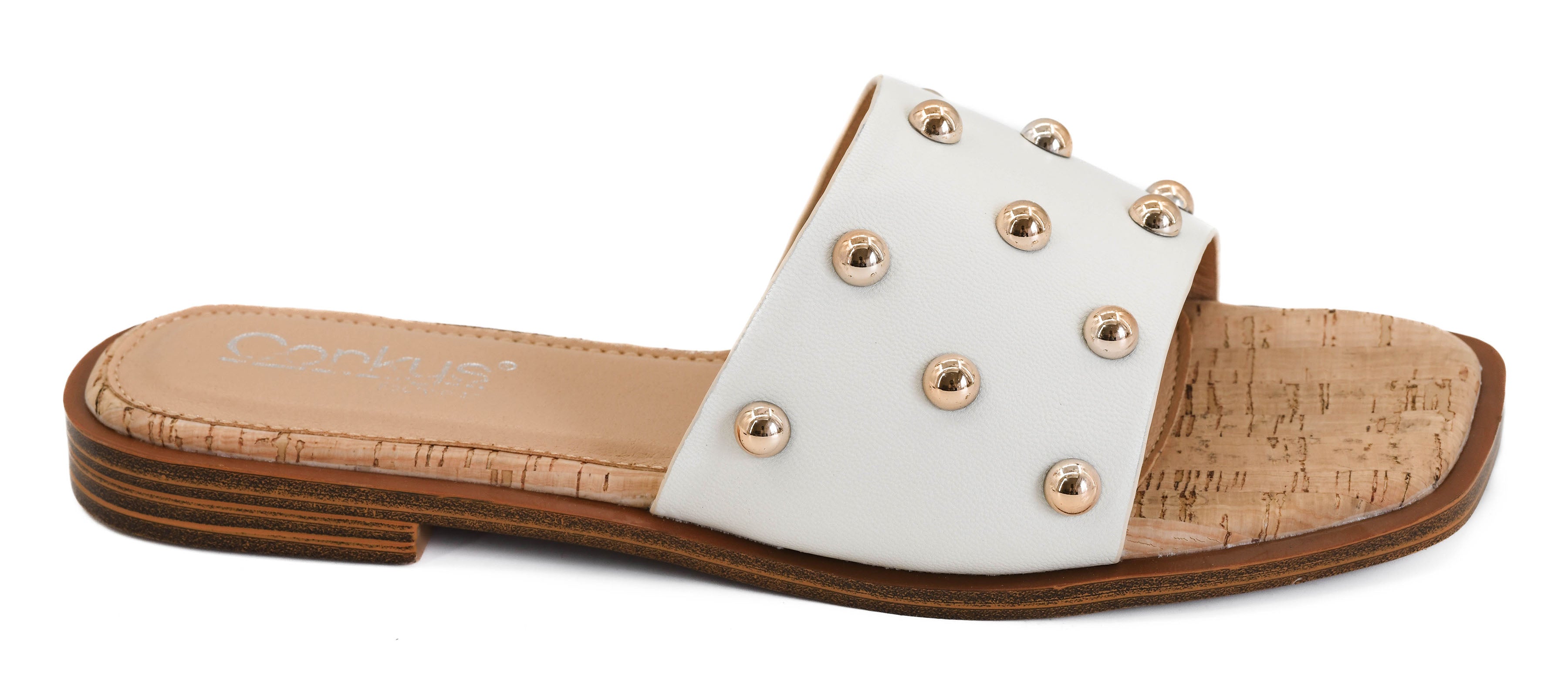 CORKY COME ABOARD WHITE WITH GOLD SANDALS